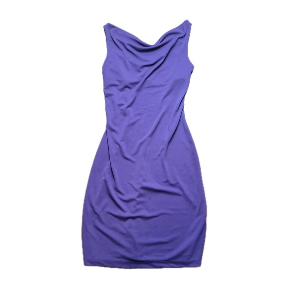 Express Women's Medium  Plum Bodycon Midi Dress Sleeveless Draped Cowl Neck - Picture 2 of 3